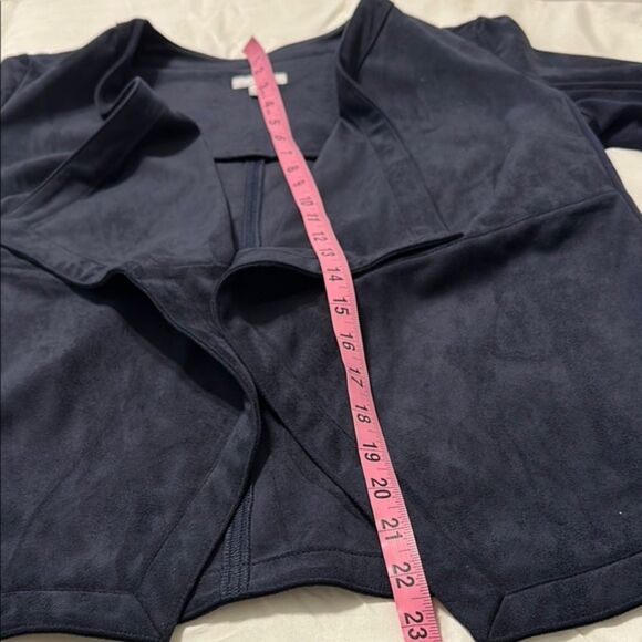 J Jill Open Front Suede Draped Blazer Women XS Waterfall Navy Matrix Moto Jacket - Picture 10 of 10